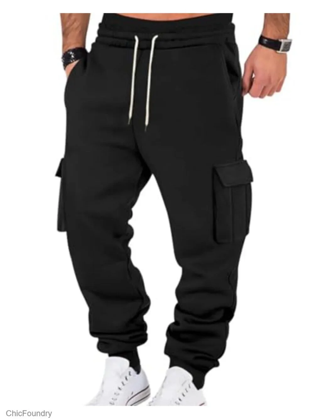 Men's Heavyweight Fleece Lined Cargo Sweatpants Joggers with 5 Pockets, Tapered